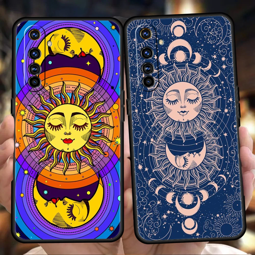 Funny Sun Moon Face Phone Case for Oppo A17 A12 A57 A74 A16 Find X5 X6 A52 A53 A54 A15 Reno 6 Z 7 Pro A9 2020 5G Silicone Shell