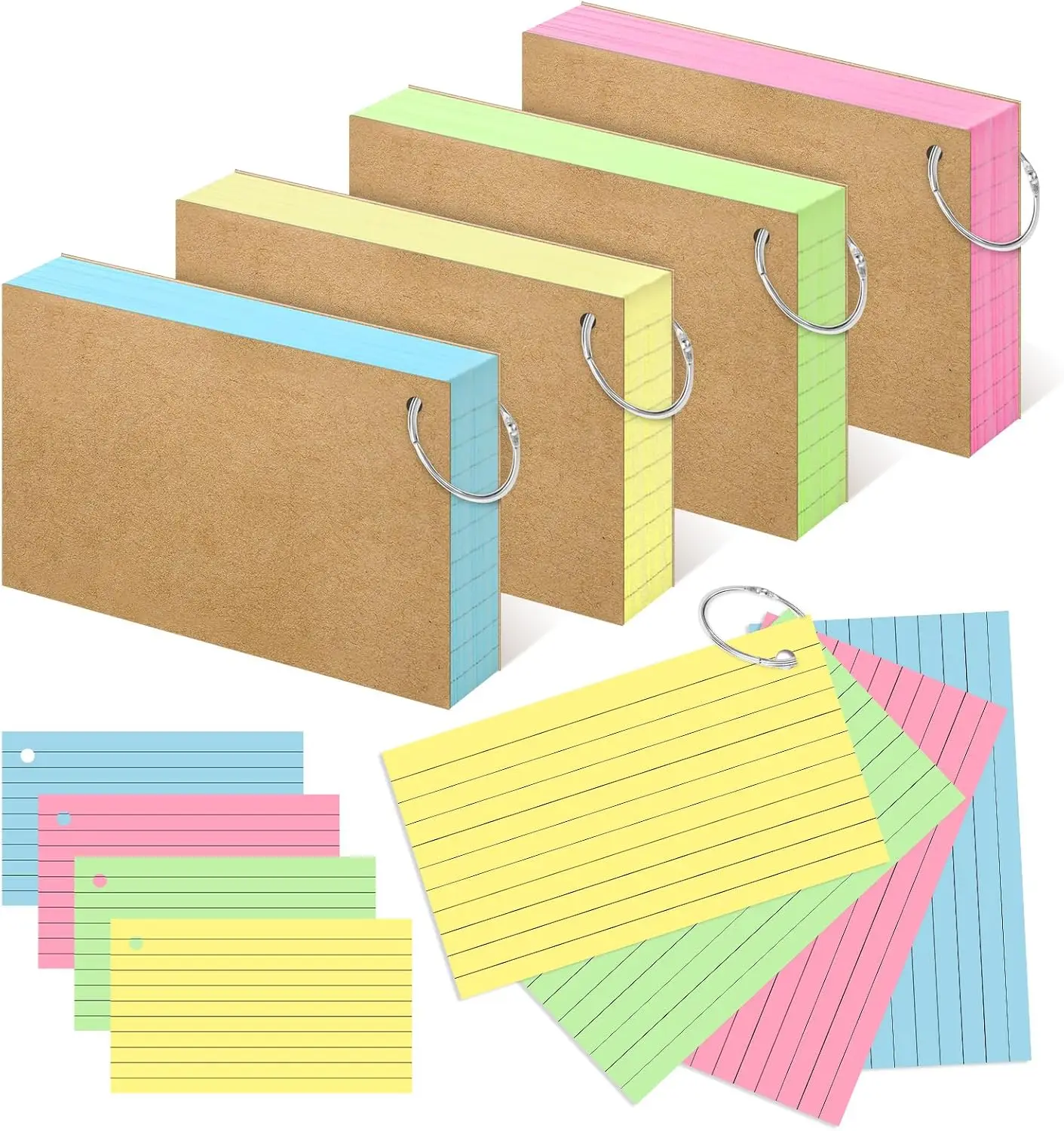 4 Pack Colored Index Cards 3x5 Inches Flash Cards with Ring Lined Flashcards Note Cards for Studying School Supplies College