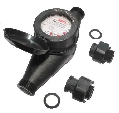 

Water Meter: Plastic, NSF Certified, Multi-Jet, Gallons (Horizontal Installation)