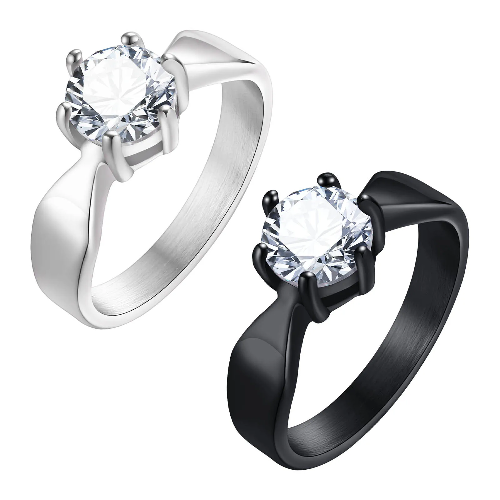

Japanese and Korean Popular Women's Stainless Steel Claw Set with Single Zircon Rings Size 6-8