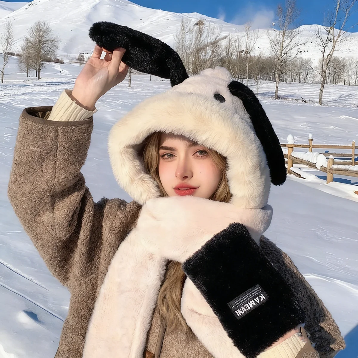 Sanrio Anime Plush Hat Scarf Gloves Pochacco Sanrio Winter Warm Cute Sweet Girl Warm Thicken Hat