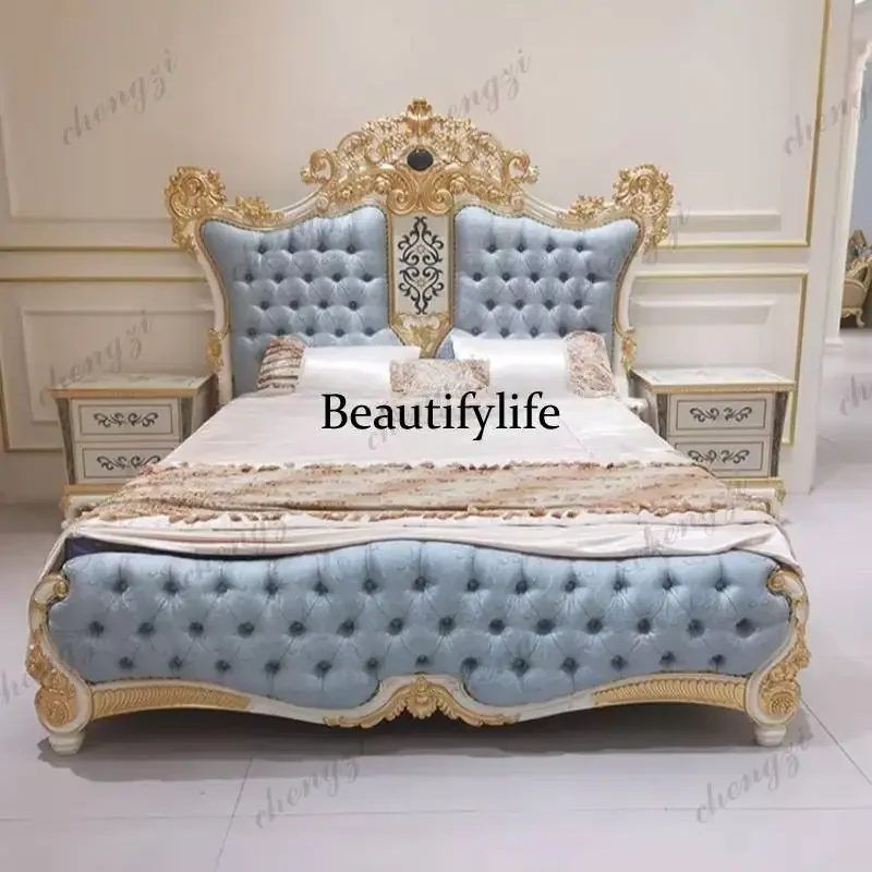 Blue Designs European Double Bed Decoration Cheap Japanese Modern European Double Bed Luxury Wood Cama Matrimonial FurnitureN138