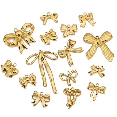 5 pçs de aço inoxidável arco nó encantos à prova dwaterproof água pvd banhado ouro arco pingentes para diy brincos pulseiras colar jóias fazendo