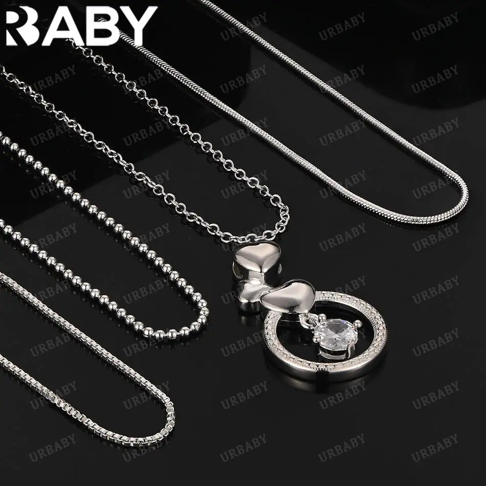 

URBABY 40-75cm 925 Sterling Silver Zircon Hearts Pendant Necklace For Women Creativity Gifts Street All-match Party