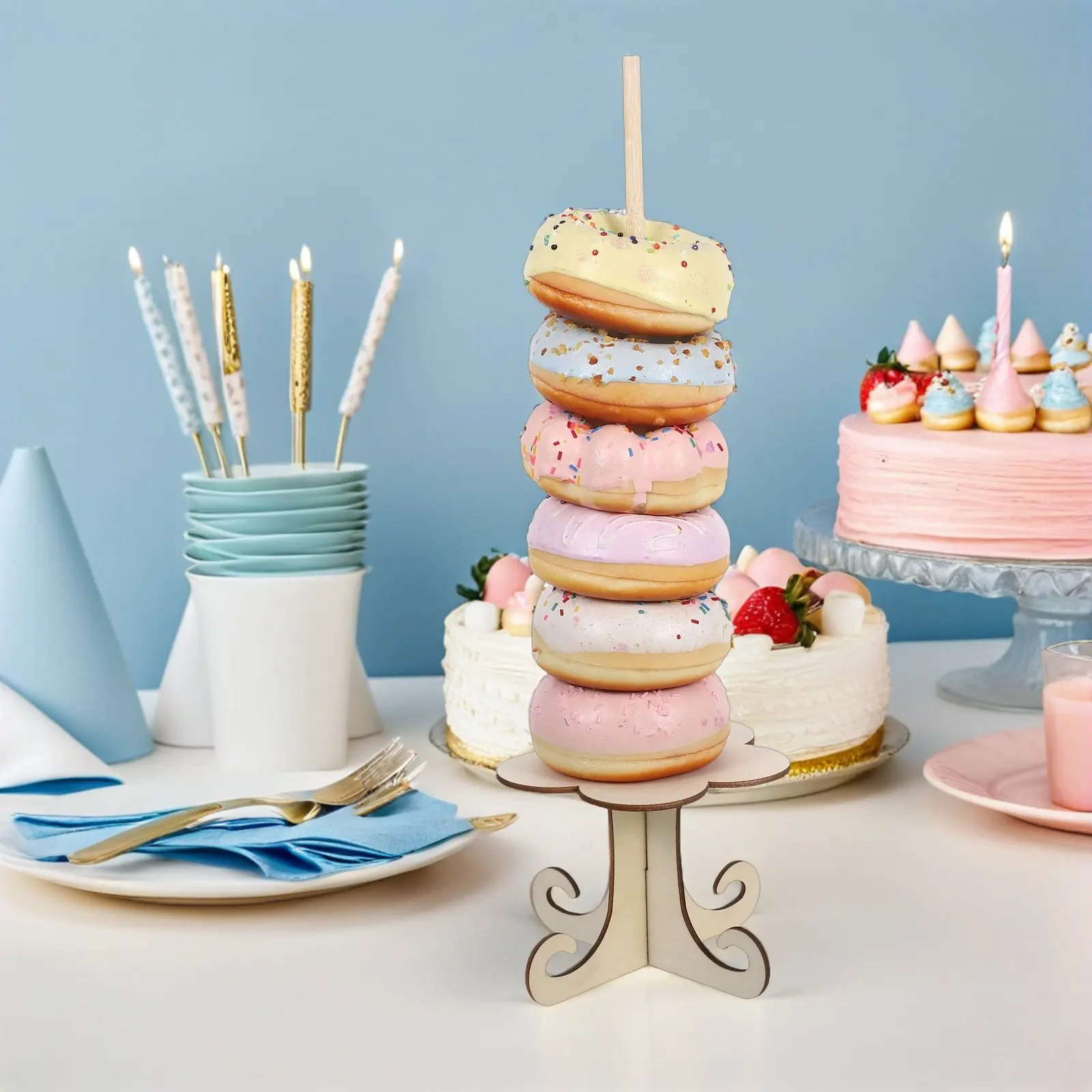 10Pcs Wooden Donut Holder Stand Detachable Rustic Display for Birthday Wedding Dessert Table Donut Stand Set Display Doughnuts