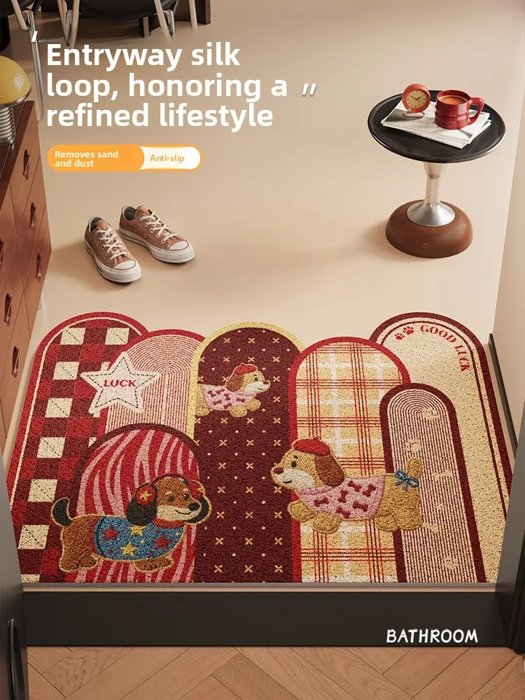 

Новогодний коврик для входной двери, высокое эстетическое значение, искусственная шерсть, входной ковер, формованный противоскользящий коврик для ног, домашний декор