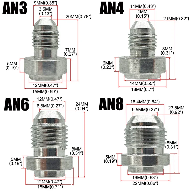 3AN 4AN 6AN 8AN 10AN 12AN 16AN 20AN macho soldadura en adaptador de montaje tapón de soldadura manguera de combustible de aluminio conector de rosca recta plata