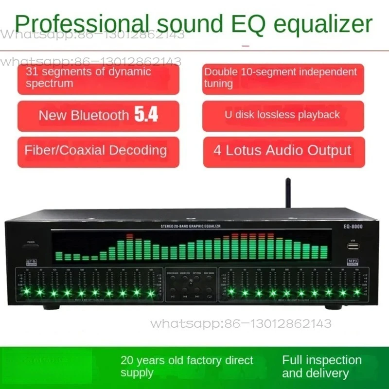 Digital Audio Preamp with EQ Equalizer, Bluetooth U Disk Radio Player, Fiber Coaxial Digital Signal Decoder