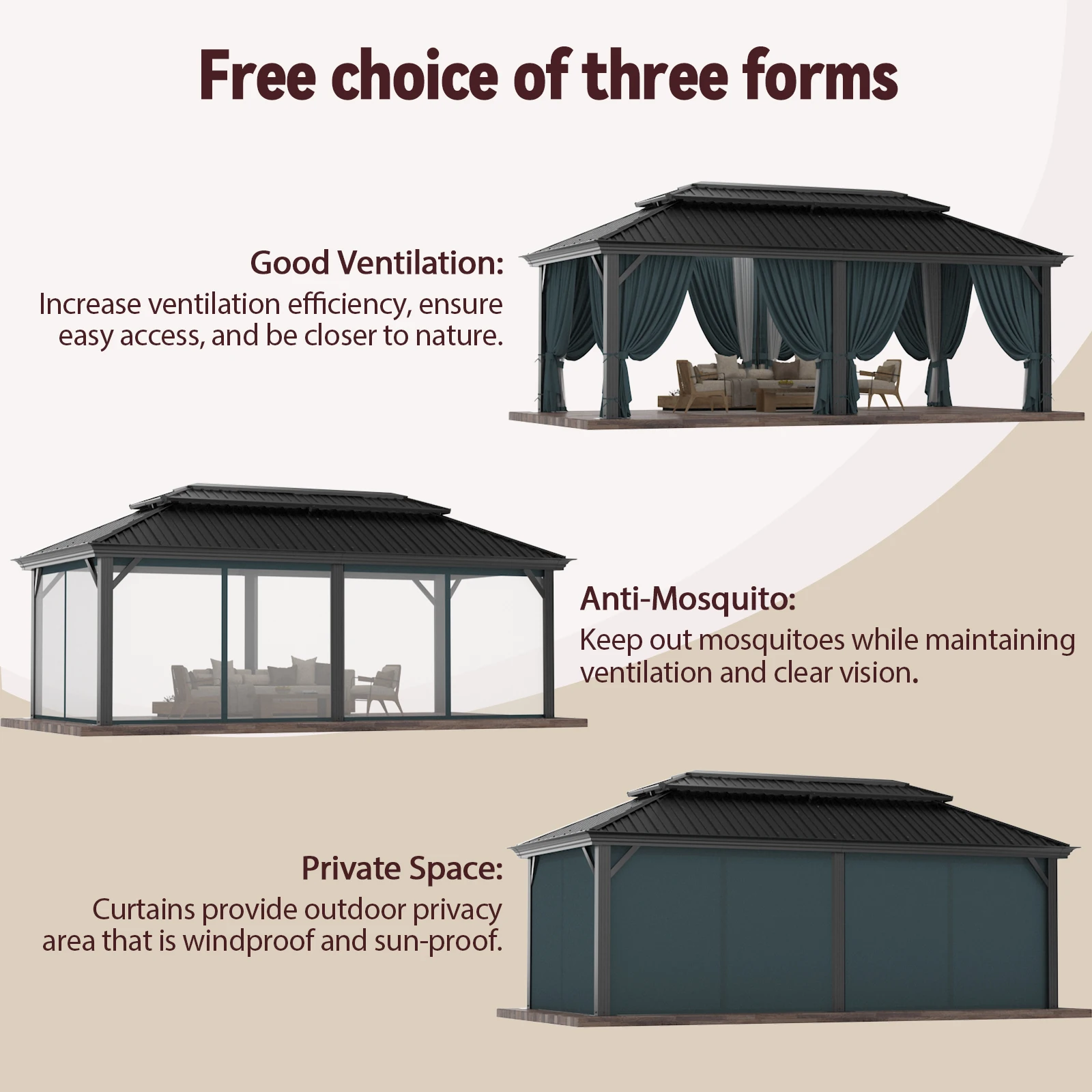 2026 12x20ft Gazebo Pavilion With Metal Double Roof Heavy Duty Tent With Flame-Retardant Curtain And Netting Gazebo Galvanized S