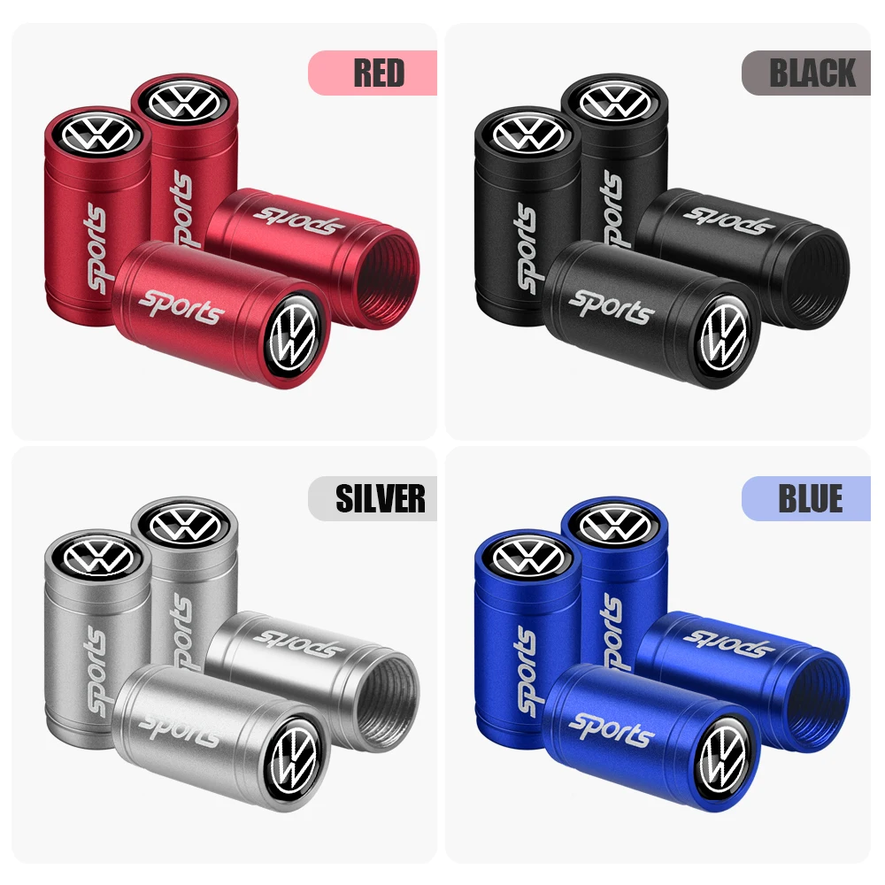 4Pcs Car Sports Logo 3D Aluminium Alloy Wheel Tire Valve Cap Bolt-In For Volkswagen VW GTI R Golf Polo Tiguan Blue Passat Lavida