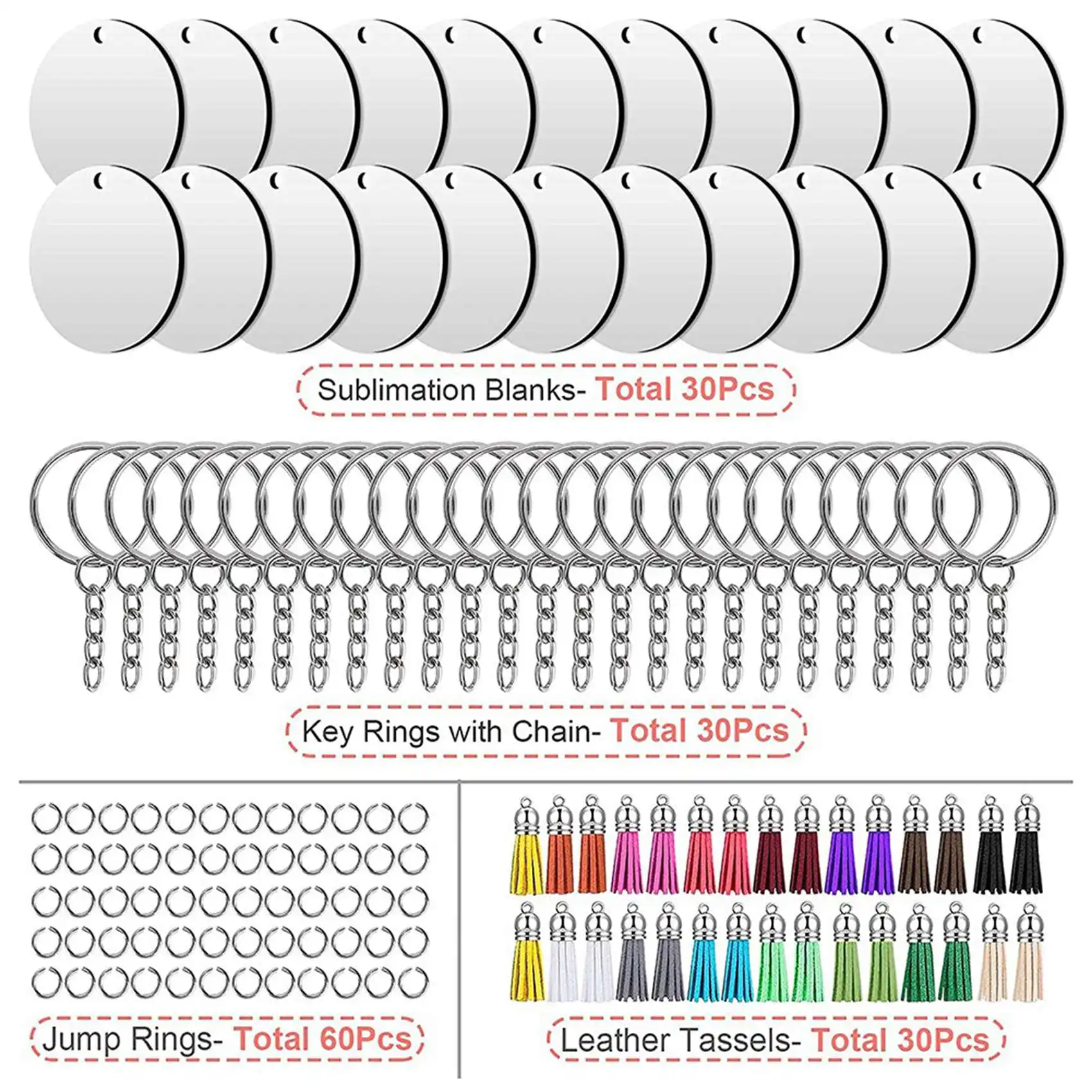 Just- 300PCS Sublimation Blanks Keychains Bulk, Keychains Ornament Set for Crafts, Jewelry Making