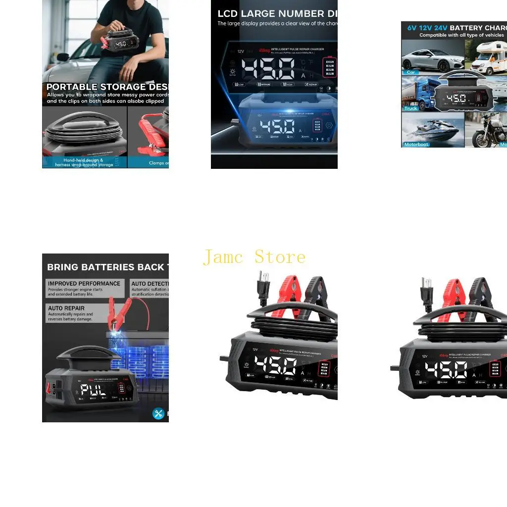 Cargador batería profesional LX0B C45A 6V 12V 24V con tecnología recuperación pulso y abrazaderas sin chispas