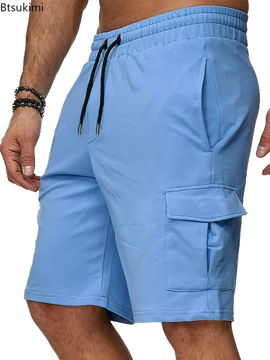 Summer New Men's Sport Basketball Shorts Solid Casual Multi-pockets Drawstring Cargo Shorts Men Gym Fitness Shorts Joggers Pants