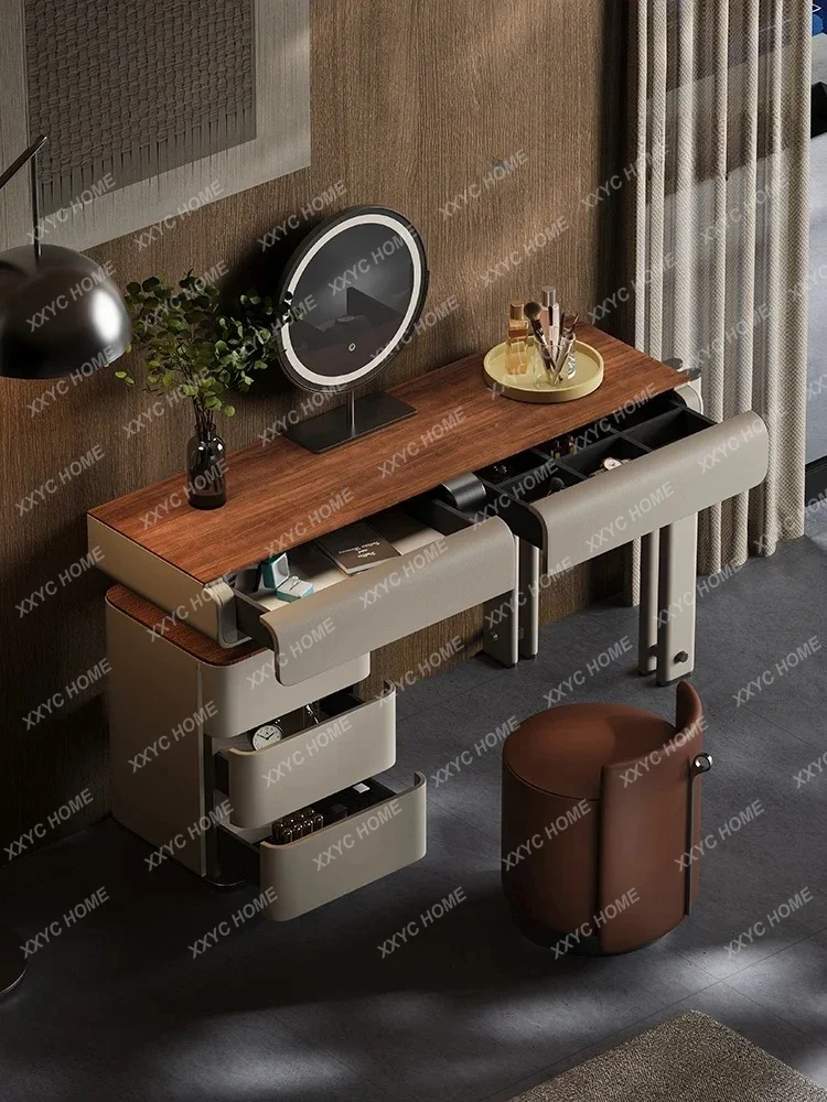 AAItalian Minimalist Dresser Bedroom Simple Modern Walnut Solid Wood Makeup Table High-end Dresser Chest Cabinet Integrated