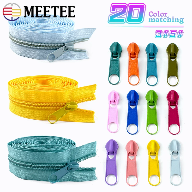 3/5/10M 3#5# Colored Nylon Zipper Tape with Zippers Slider Bags Clothes Closure Zip Decor Zips Repair Kit DIY Sewing Accessories