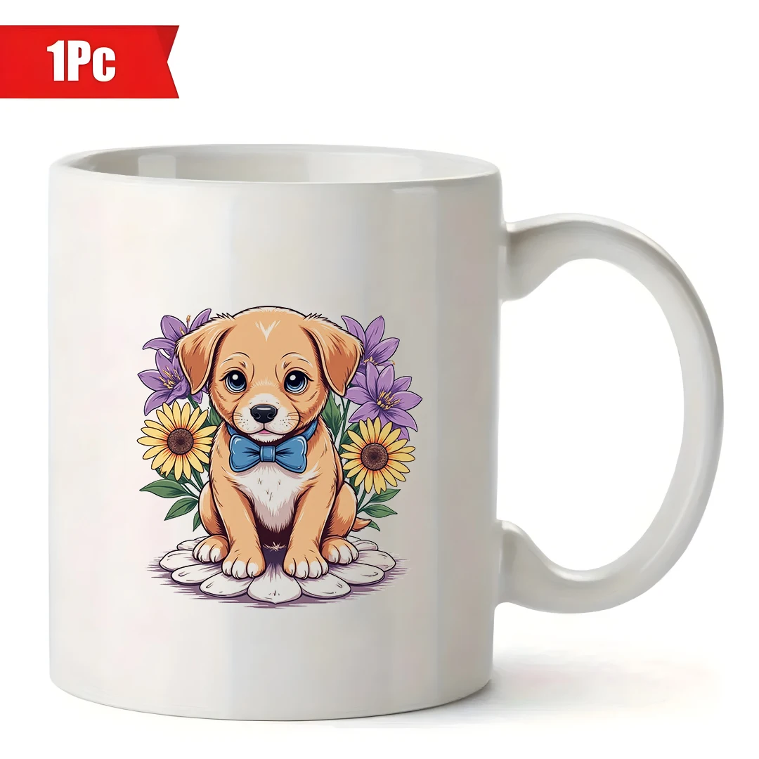 Mug Bunga Anak Anjing Kartun 11OZ Cangkir Minuman Dingin & Panas Anak-anak Hadiah Natal Keluarga Kantor