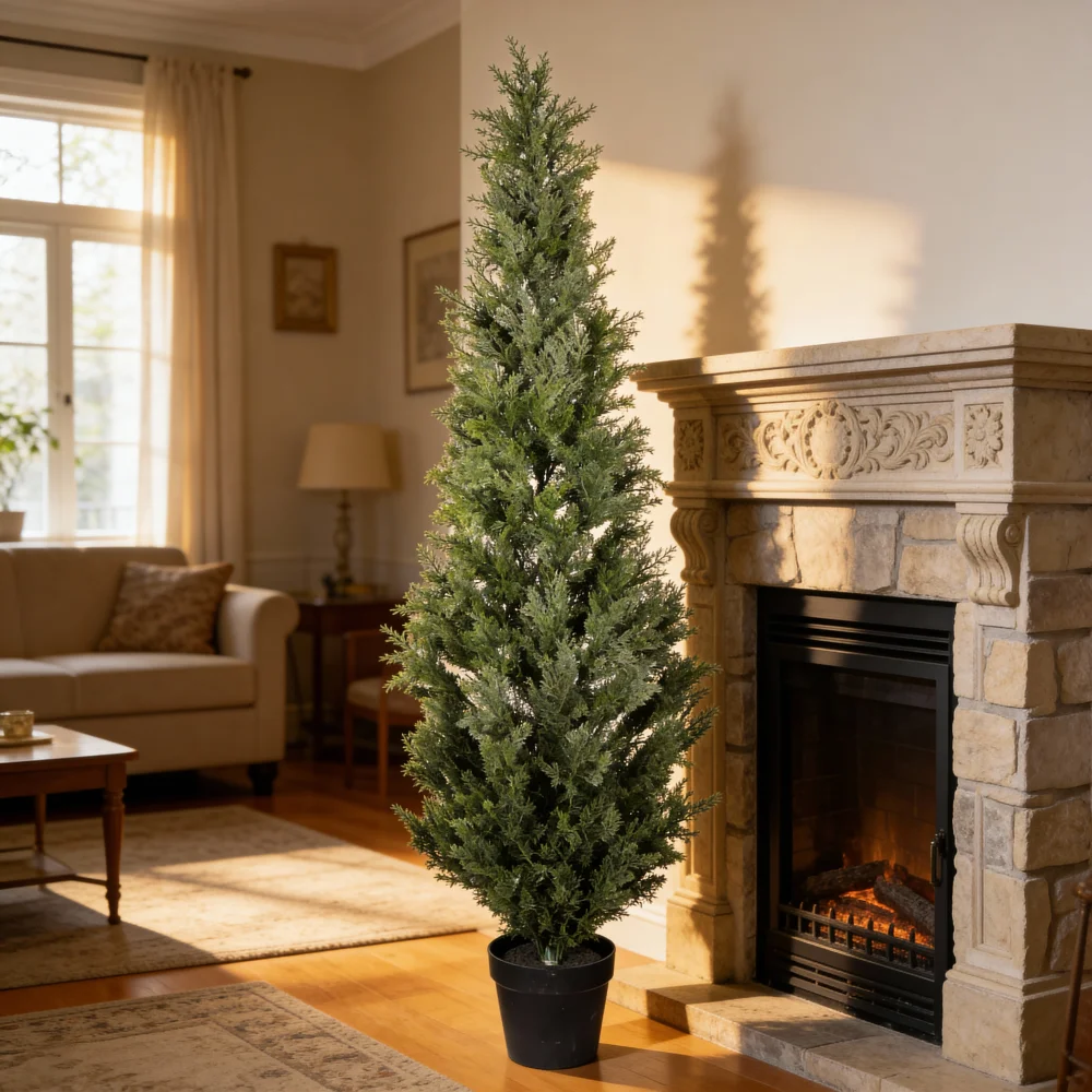 

Искусственное кипарисовое дерево в черном пластиковом горшке, устойчивое к УФ-излучению, реалистичное, для дома и улицы, имитация топиария, для сада, 1 шт./компл., 1,5 м