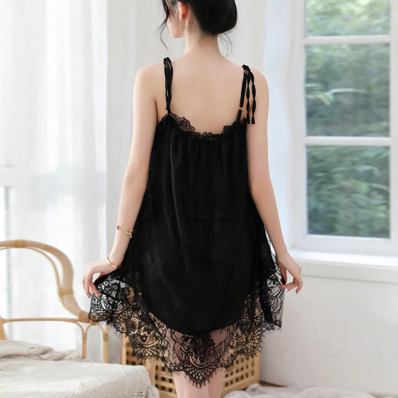 Set Piyama Camisole Renda Lingerie Seksi Gaun Tidur Longgar Pakaian Rumah