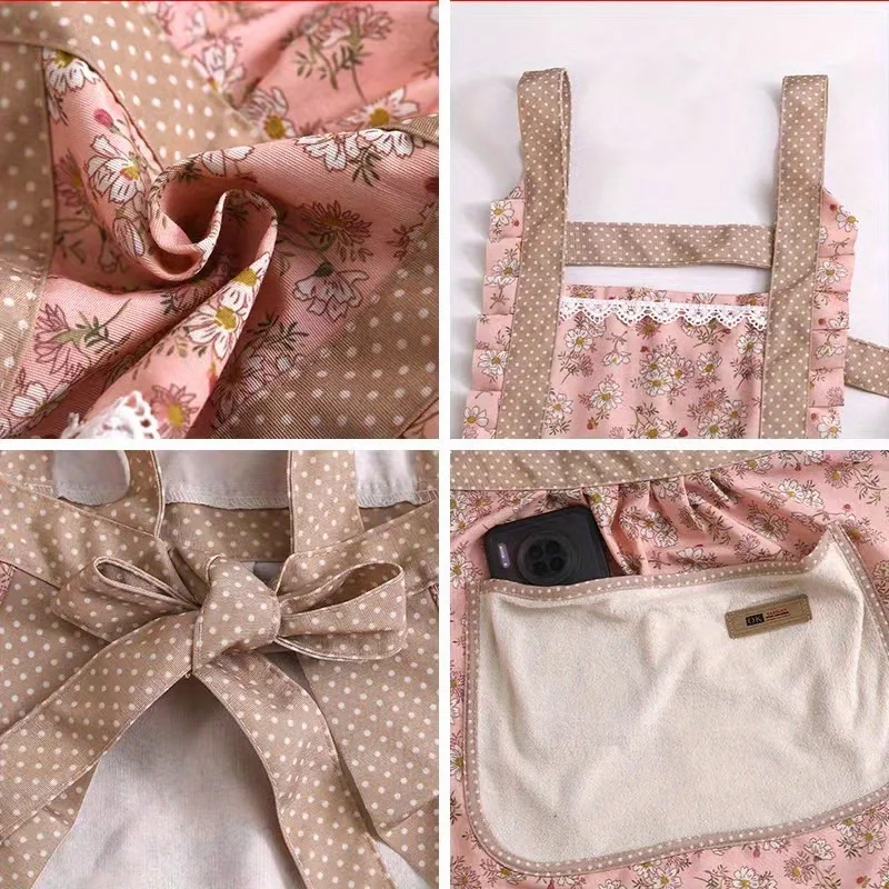 Cute Print Apron with Pockets Baking Kitchen Aprons for Cooking Adjustable Straps Painting Cleaning Aprons
