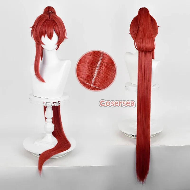 Cosersea 陰林コスプレウィッグ荒野の波陰林 120 センチメートル女性ロングストレート赤ポニーテール Cos かつら人工毛耐熱