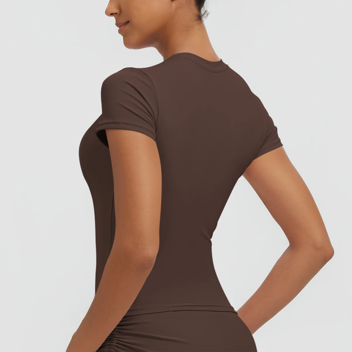 Neues Damen Sommer Yoga Kurzarm T-Shirt Lauf- und Radsport Einfarbiges Schnelltrocknendes Workout-Oberteil Enganliegend Atmungsaktive Yoga-Kleidung – Detail 17