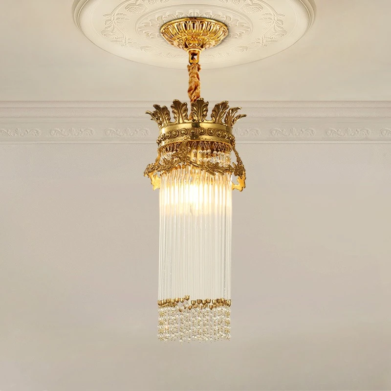 

French bar new small chandelier, European retro chandelier background wall fringed lamp, bedroom bedside chandelier crystal lamp