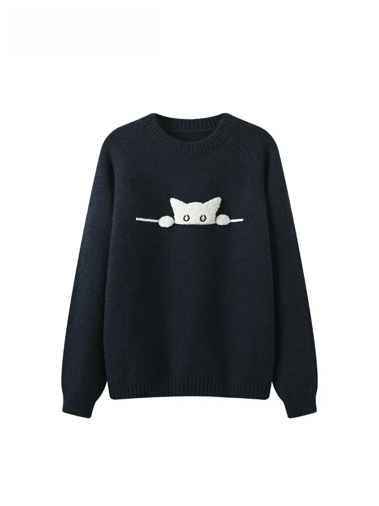 

Cara CLUB plus Size round Ne Long Sve Knitwear Casual Loose Women's Top for Autumn Polyester Fiber Versatile Casual Sle