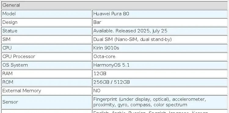 Original HUAWEI Pura 80 Mobile Phone 6.6" OLED 120Hz Display Kirin 9010s HarmonyOS 5.1 Camera 50MP Battery 5600mAh Smartphone