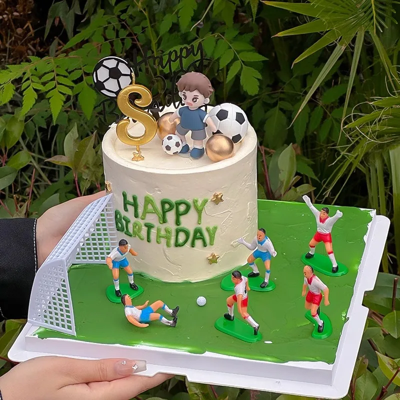 مجموعة كعكة كرة القدم للأولاد مع شخصيات الميدان واللاعب لحفلات أعياد الميلاد والرياضة وديكورات الكب كيك وشمعة عيد الميلاد #2