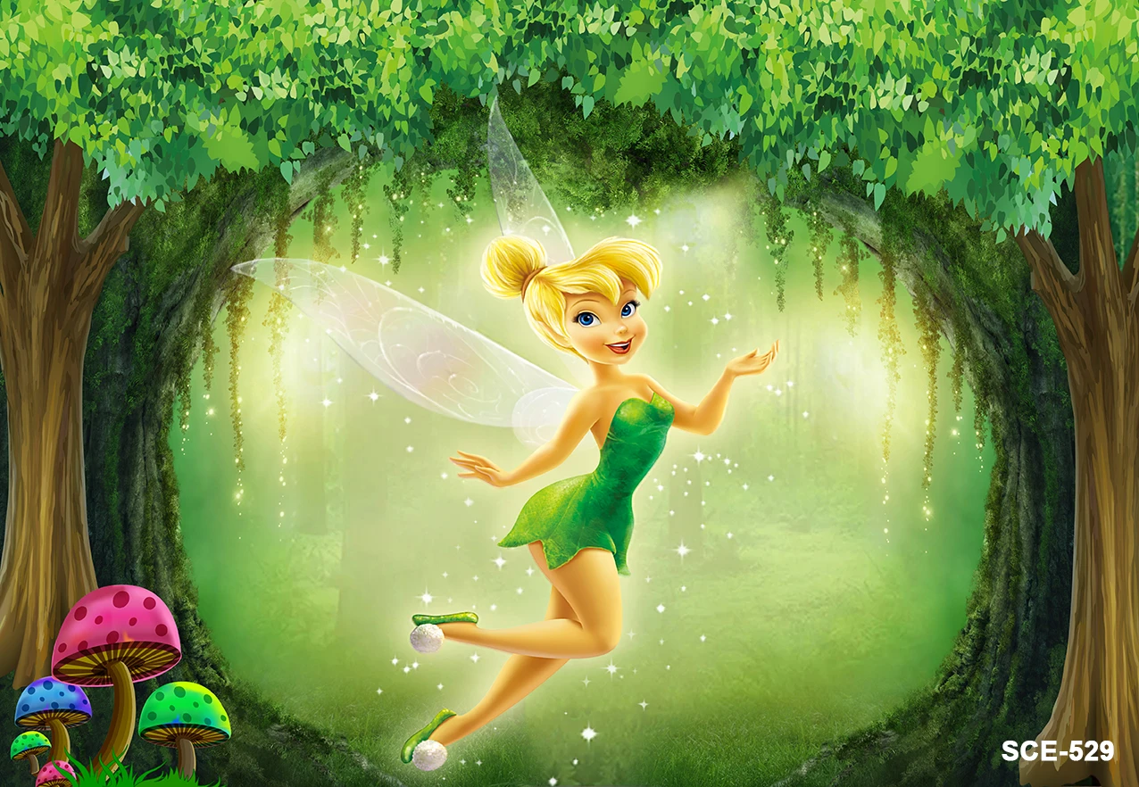 Fondale fatato per Tinker Bell tema festa di compleanno sfondo fotografico verde per decorazioni da tavola per torte a tema Tinkerbell