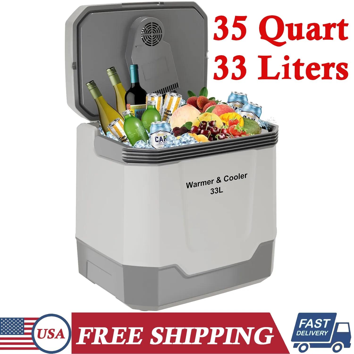 

35 Quart/33 L Portable Electric Cooler Warmer 12V DC & 110V AC Car Refrigerator