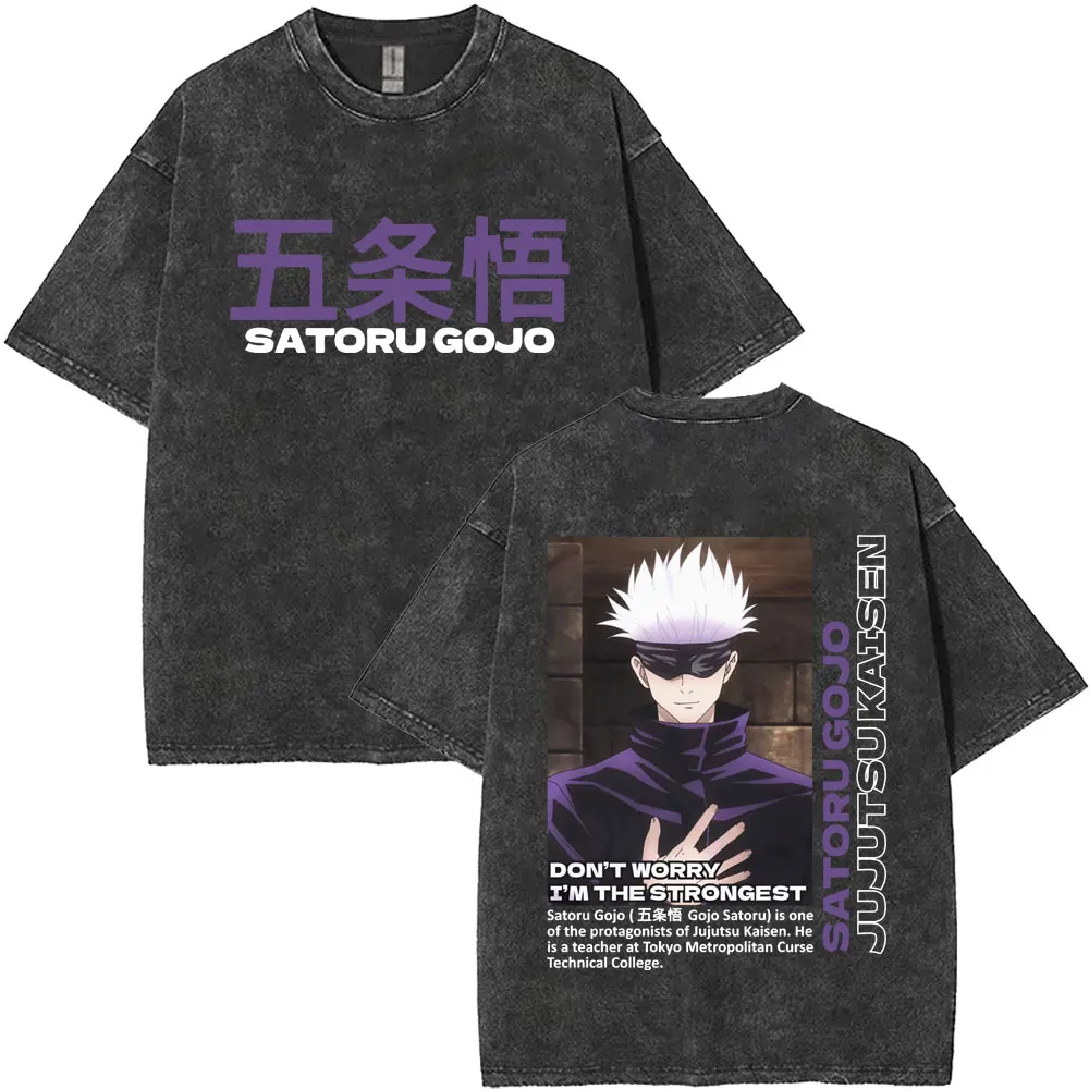 

Anime Jujutsu Kaisen Gojo Satoru Washed Vintage Graphic T-shirt Men Women Casual Cotton Retro T Shirt Male Fashion Trend Tshirt
