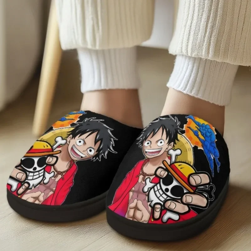 

Anime ONE PIECE Luffy Warm Plush Cosplay Slippers Couple's Indoor Non-slip House Slides Men And Women Toe Wrap Home Cotton Shoes