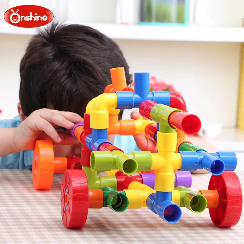 Onshine DIY 72 Pcs Water Pipe Plug Match Building Blocks Plastic Splicing Assembly Pipeline Tubular Toys For Kids 3Y+