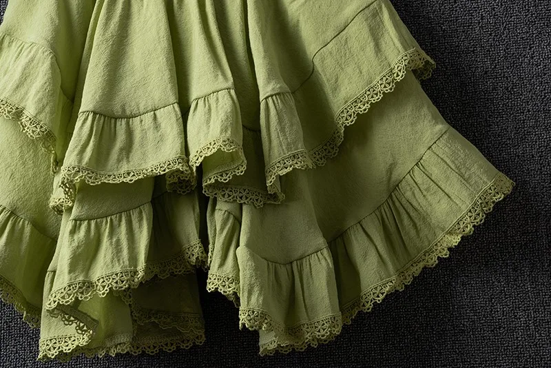 Summer Irregular Lace Round Cotton Linen Mini Skirt, High Waist Short Skirts For Women 2025