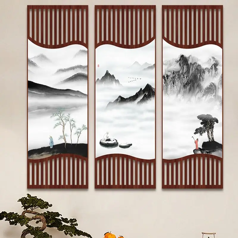 

Vintage Ink Landscape Tapestry Wall Hanging, Minimalist Scroll Canvas Art for Living Room Study Dining Background House Decor