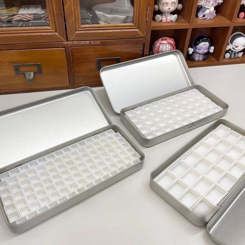 Silver Watercolor Portioning Boxes Portable Empty Iron Box Paint Watercolor Storage and Packaging  Doodle Art Painting Tool