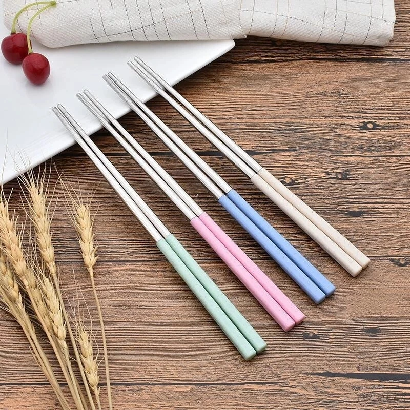 304 Stainless Steel Chinese Chopsticks Wheat Straw Portable Travel Chopsticks Reusable Food Sticks for Sushi Food