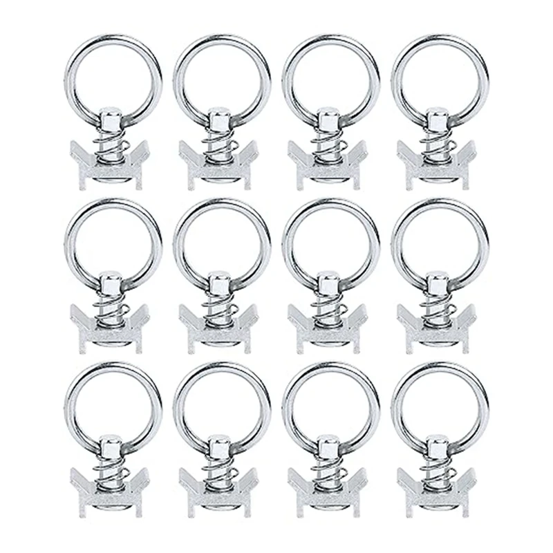 12PCS Single Stud Fitting L Track 4,000LB Capacity With Stainless Steel Round Ring Aluminum Keeper Cargo Control