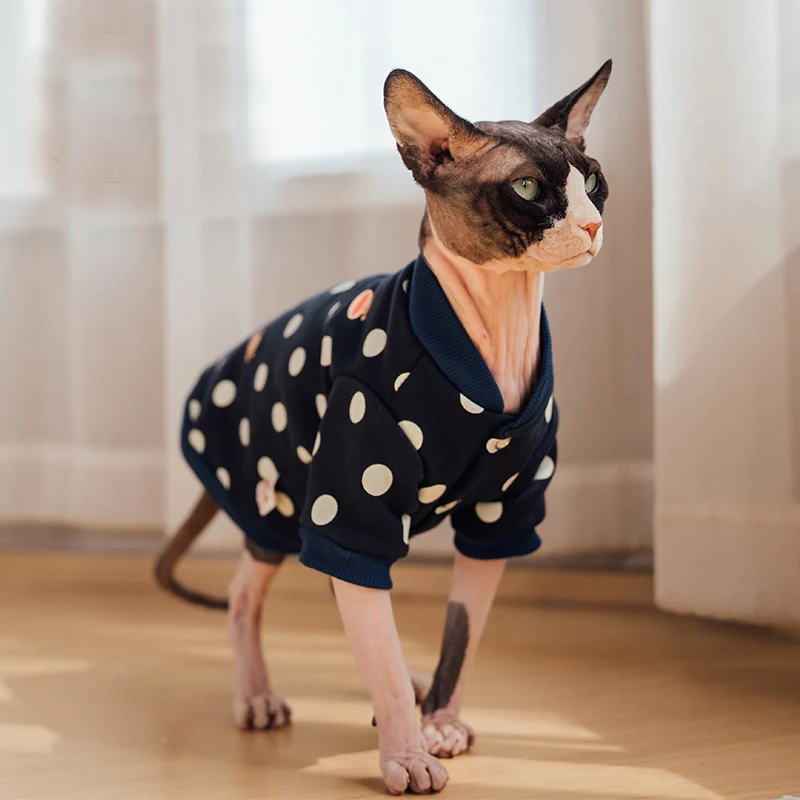 Cotton Baseball Uniform for Sphynx Clothes Winter Long Sleeves Dot Coat For Devon Rex Soft Cartoon Loungewear Jacket For Kittens