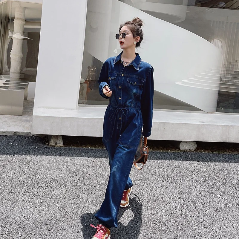 

Повседневные джинсовые комбинезоны с завязками на талии, большие размеры, рабочая одежда, высокая талия, полиэстер, легкие брюки, обычные, тонкие