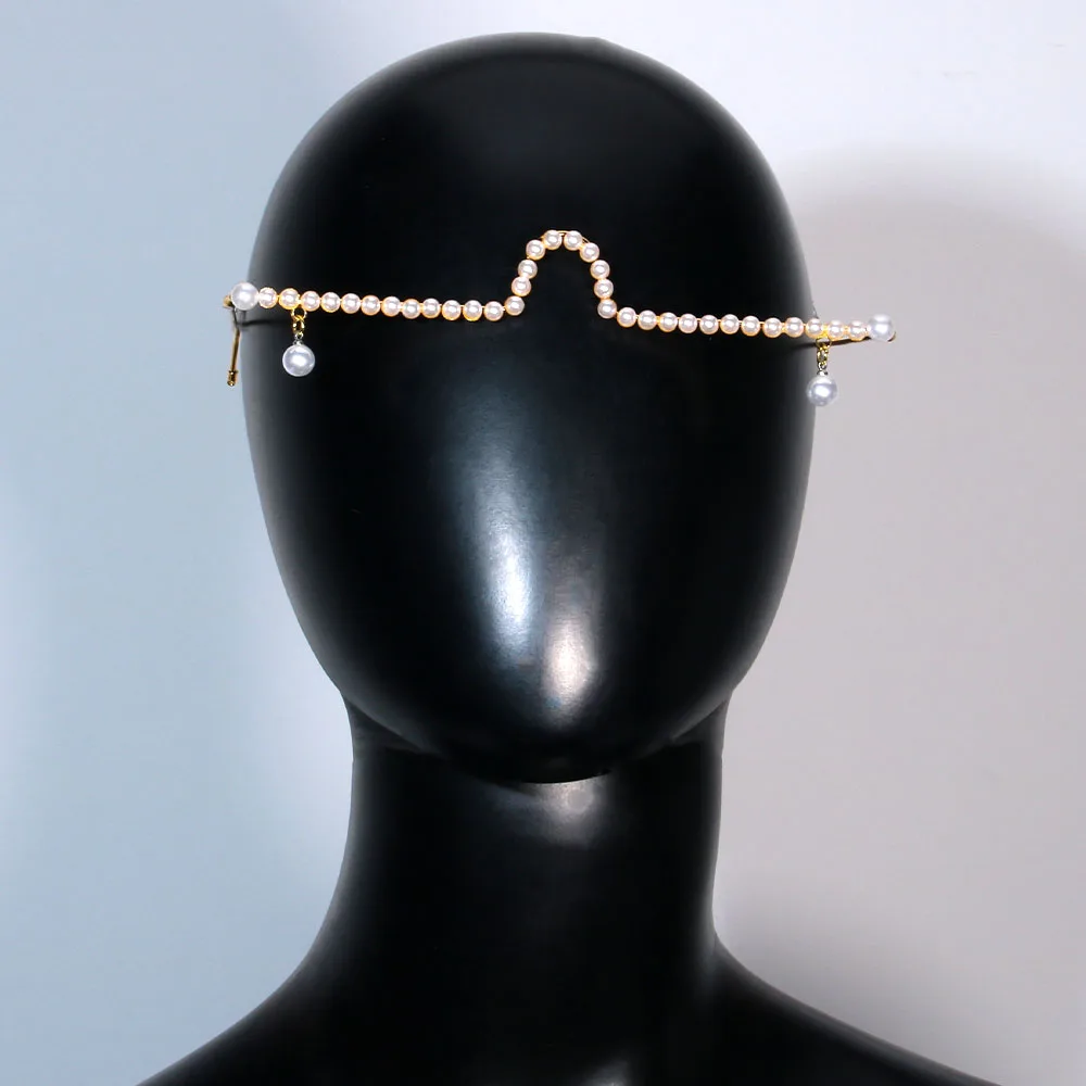 여성용 트렌디 진주 안경테, 맞춤형 프레임리스 진주 펜던트 안경, 메이크업 볼 파티, 얼굴 쥬얼리 액세서리