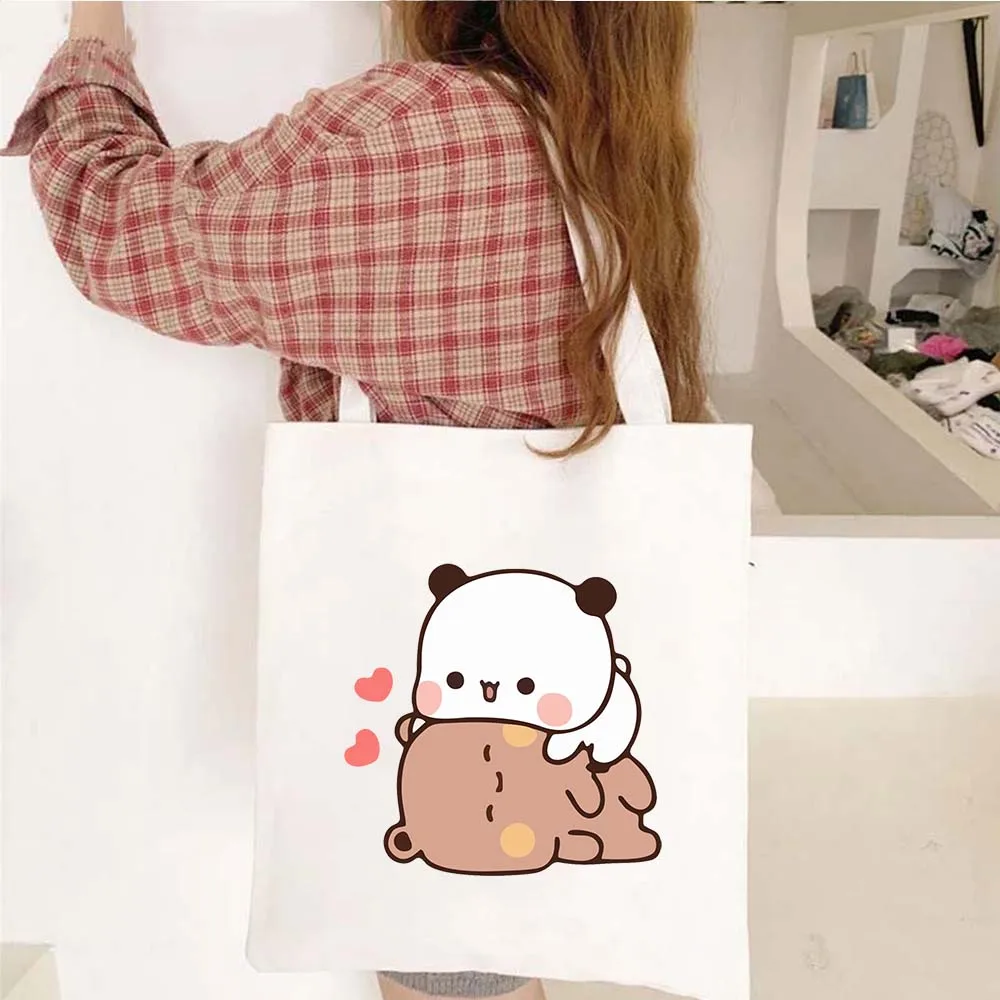 Śliczny Kawaii Panda Bear Brownie Bear Bubu Dudu Love Couple Lovely Women Girl Cotton Shopping Canvas Totes Bag Eco Shopper Handbag