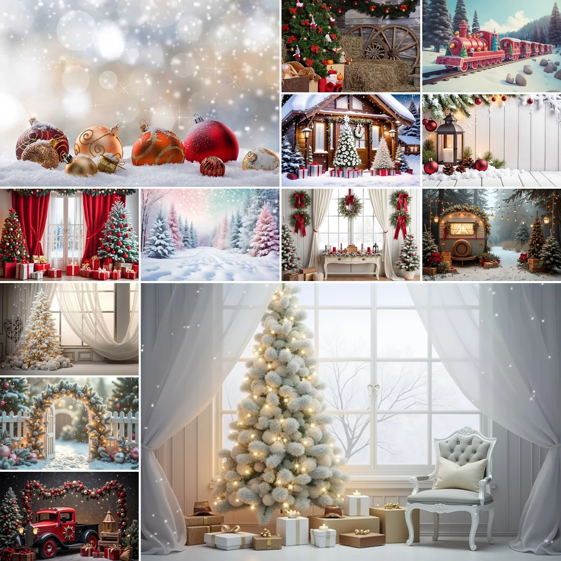 

MOON.QG New Year Christmas Backdrops Cars Window Curtains Baubles Backgrounds Child Home Wall Photozone Studio Holiday Decor