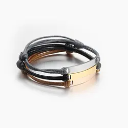 6*39mm Stainless Steel Mirror Polished Curved Leather Rope Braided Bracelet For Women Adjustable Lettering Fashion Fine Jewelry