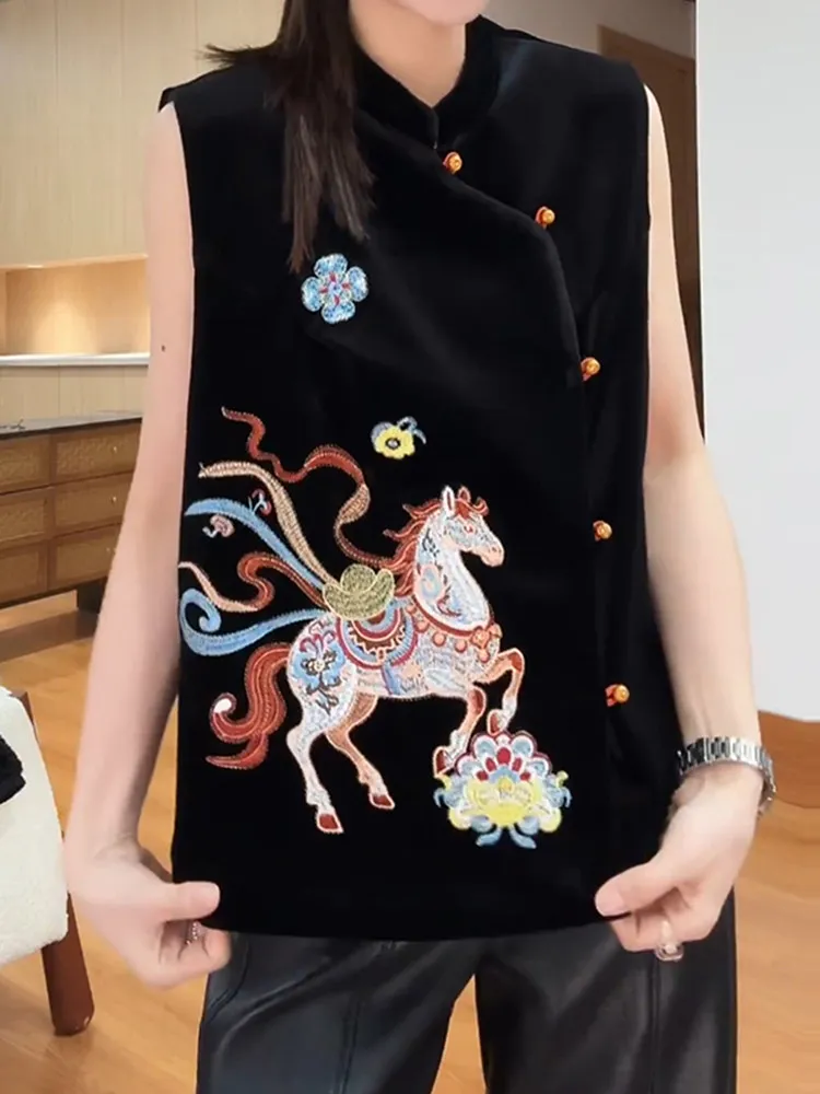 New Winter Chinese Sle Embroidered Jaet Women's Design Slimming Stand Collar Top Trendy Outerwear Comfortable Fit