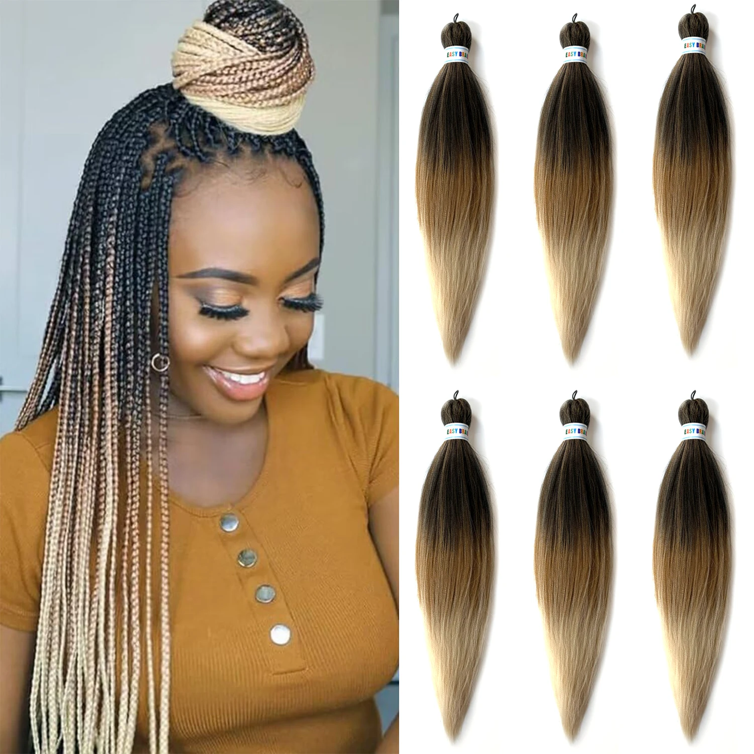 Ombre Braiding Hair 24inch 90g EZ Braid Pre Stretched Braiding Hair Hair Extensions Synthetic Fiber Crochet Twist Braids