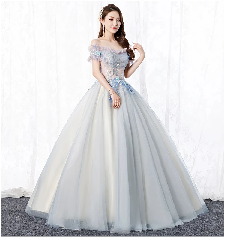 2024 Blue Feathers Off the Shoulder Prom Dress Sexy Illusion Top Formal Evening Party Gown Lace Flowers vestidos de gala mujer