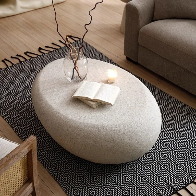 Coffee Table With Grainy Matte Rocks Pattern Drum Fiberglass Coffee Tables Accent Side Modern Irregular Center Table Oval