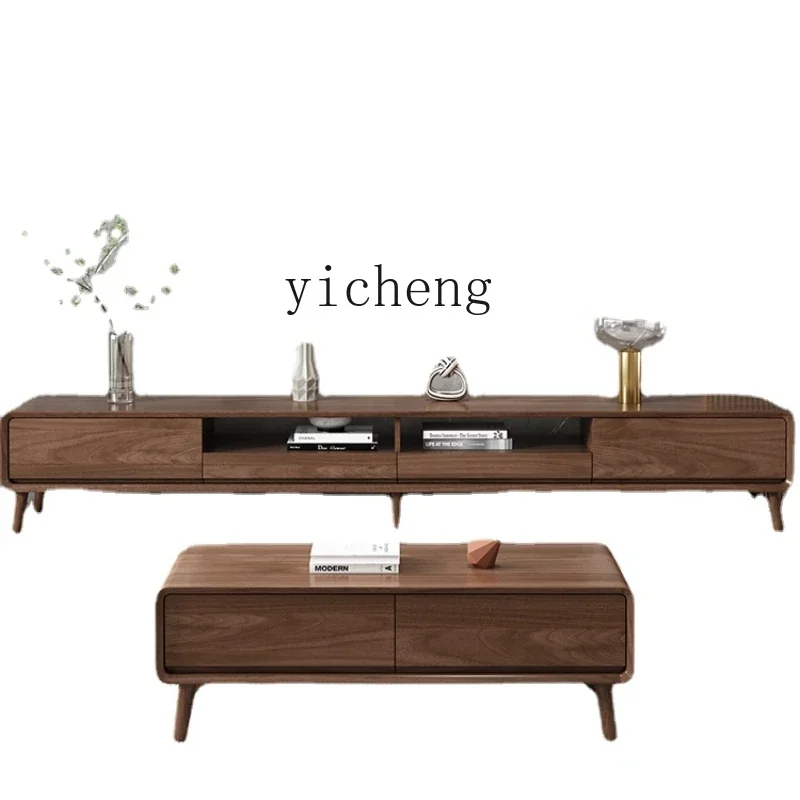 

HYP Nordic Simple TV Cabinet Light Luxury Tea Table Combination Modern Size Living Room Home Walnut Color